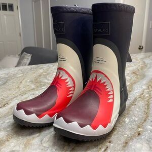 NEW Joules Boys Blue Shark Roll Up Rain Boots Rubber Size US 12